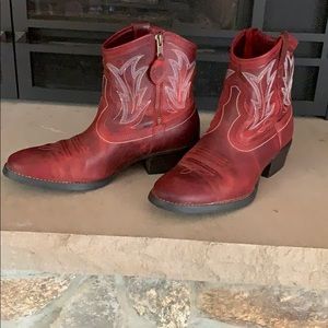 Dark red leather cowboy boots